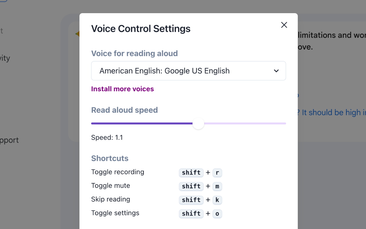 Screenshot of Voice Control for Gemini