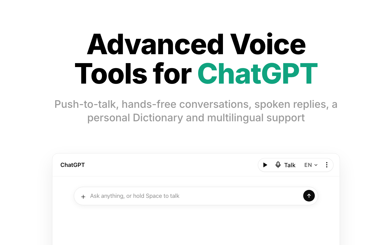 Voice Control's Talk button and language picker in the ChatGPT header